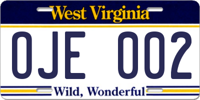 WV license plate OJE002
