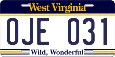 WV license plate OJE031