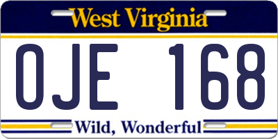 WV license plate OJE168