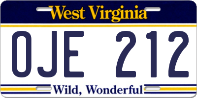 WV license plate OJE212