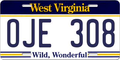 WV license plate OJE308