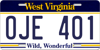 WV license plate OJE401
