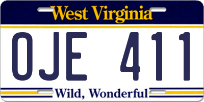 WV license plate OJE411