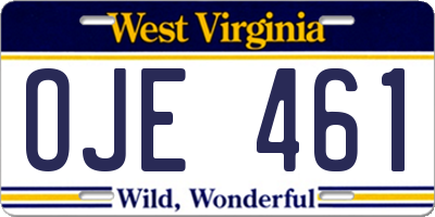 WV license plate OJE461