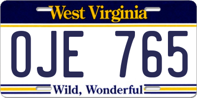 WV license plate OJE765
