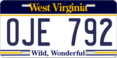 WV license plate OJE792