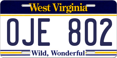 WV license plate OJE802