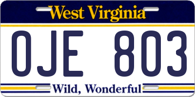 WV license plate OJE803