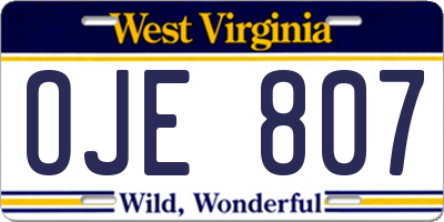 WV license plate OJE807