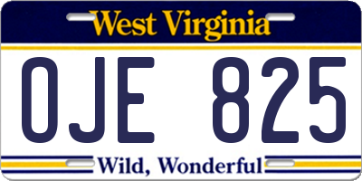 WV license plate OJE825
