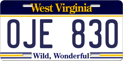 WV license plate OJE830