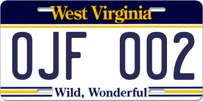WV license plate OJF002