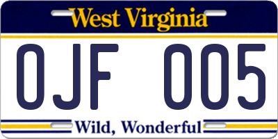 WV license plate OJF005