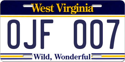 WV license plate OJF007