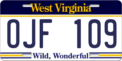 WV license plate OJF109