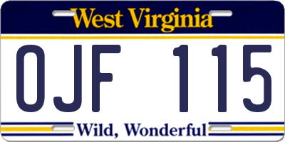 WV license plate OJF115