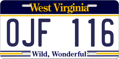 WV license plate OJF116
