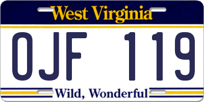 WV license plate OJF119