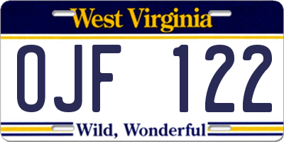 WV license plate OJF122