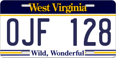WV license plate OJF128