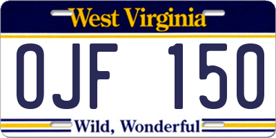WV license plate OJF150