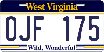 WV license plate OJF175