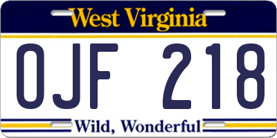 WV license plate OJF218