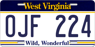 WV license plate OJF224