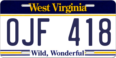 WV license plate OJF418
