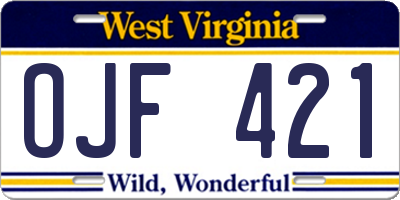 WV license plate OJF421