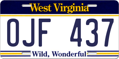 WV license plate OJF437