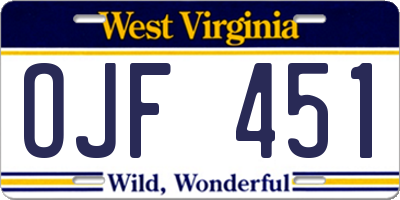 WV license plate OJF451