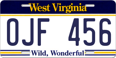 WV license plate OJF456