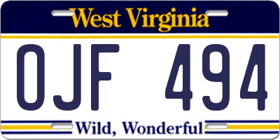 WV license plate OJF494