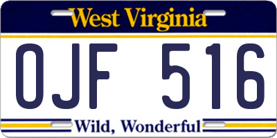 WV license plate OJF516