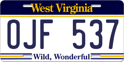 WV license plate OJF537