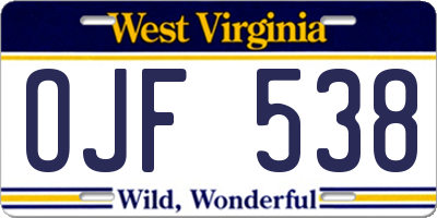 WV license plate OJF538