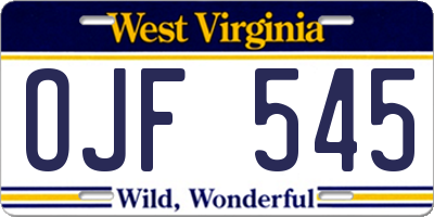 WV license plate OJF545