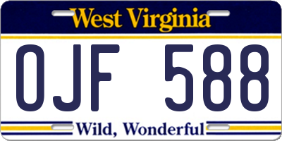 WV license plate OJF588