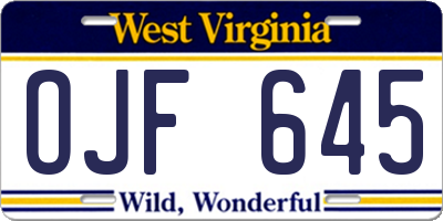 WV license plate OJF645