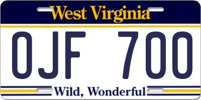 WV license plate OJF700
