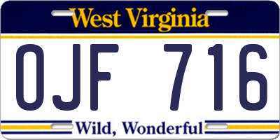 WV license plate OJF716