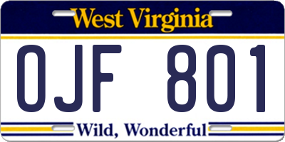 WV license plate OJF801
