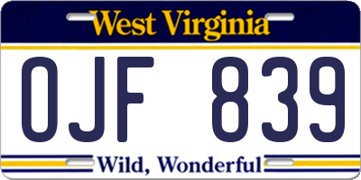 WV license plate OJF839