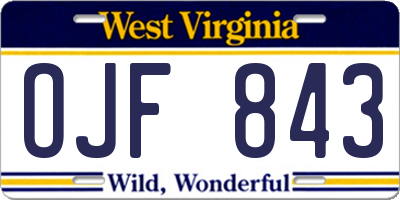 WV license plate OJF843