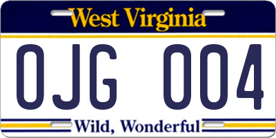 WV license plate OJG004