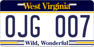 WV license plate OJG007