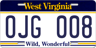 WV license plate OJG008