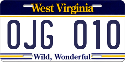 WV license plate OJG010
