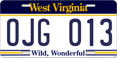 WV license plate OJG013